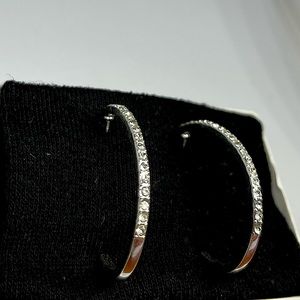 Silver diamond half hoop earrings